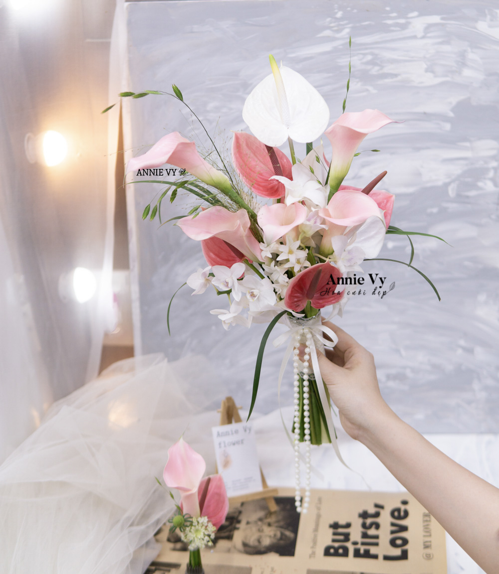 Hoa Cưới Calla Hồng mix Hồng Môn Trắng, Lan Thái H822 - Image 5
