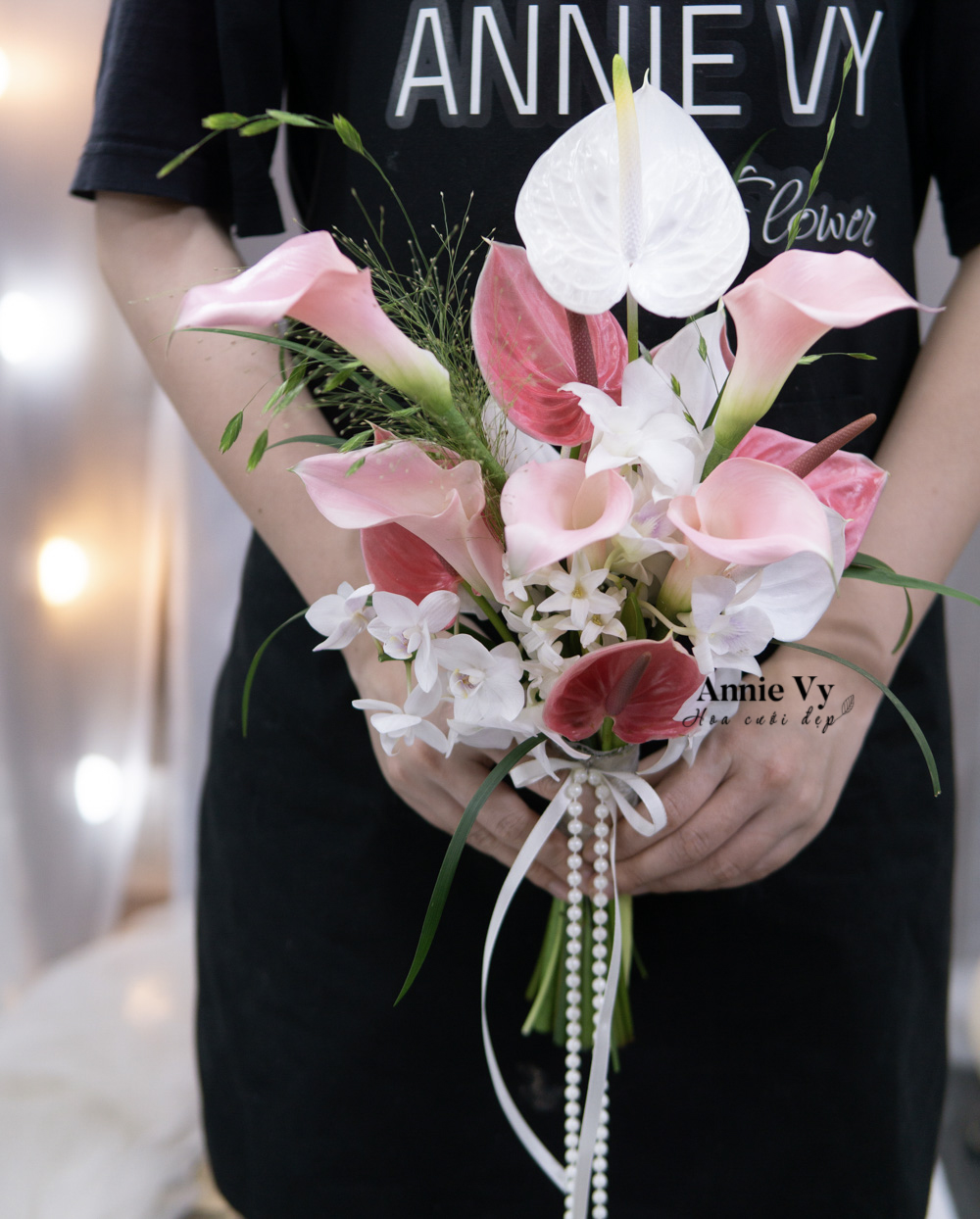 Hoa Cưới Calla Hồng mix Hồng Môn Trắng, Lan Thái H822 - Image 2