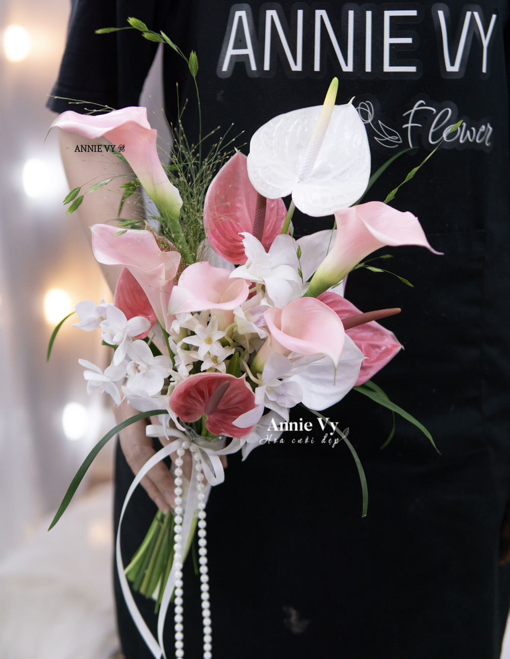 Hoa Cưới Calla Hồng mix Hồng Môn Trắng, Lan Thái H822 - Image 3