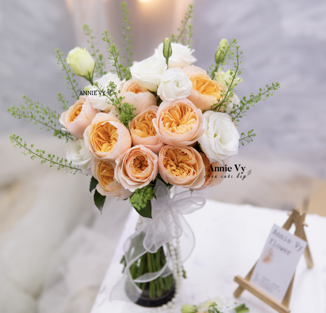 Hoa Cưới Juliet Cam mix Cát Tường Trắng H824