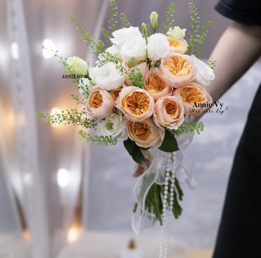 Hoa Cưới Juliet Cam mix Cát Tường Trắng H824 - Image 4