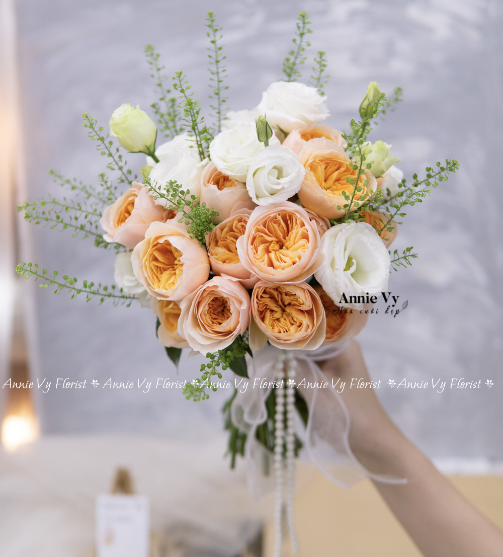 Hoa Cưới Juliet Cam mix Cát Tường Trắng H824 - Image 5