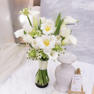 Hoa Cưới Calla mix Tulip Trắng, Thiên Nga Mắt Ngọc, Cỏ Tia H856, HA317