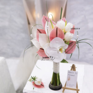 Hoa Cưới Hồng Môn Trắng, Hồng Môn Candy mix Tulip Trắng H961