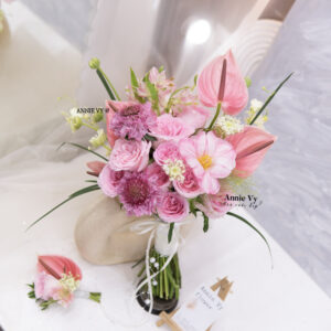 Hoa Cưới Hồng Lạc Thần mix Tulip Hồng HA063