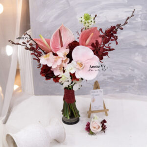 Hoa Cưới Lan Hồng mix Lan Ren Red HA284