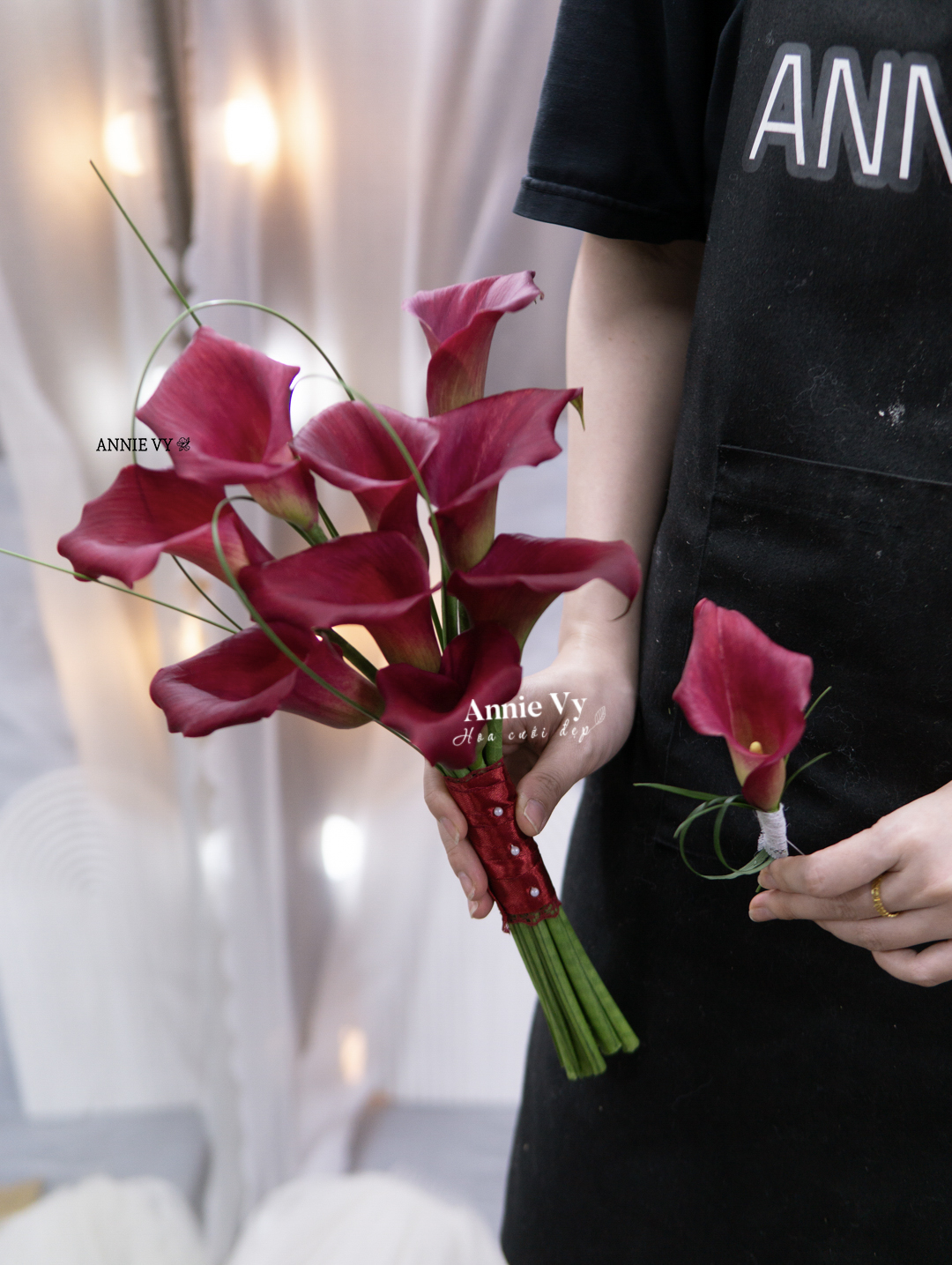 Hoa Cưới Calla Đỏ Rượu 10 Hoa Basic HA347 - Image 4