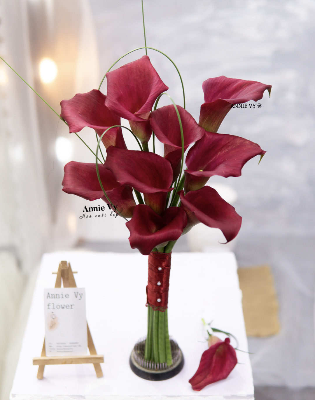 Hoa Cưới Calla Đỏ Rượu 10 Hoa Basic HA347