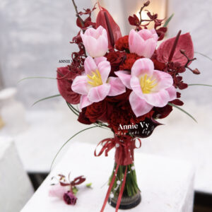 Hoa Cưới Tulip Hồng mix Phăng Đỏ HA473