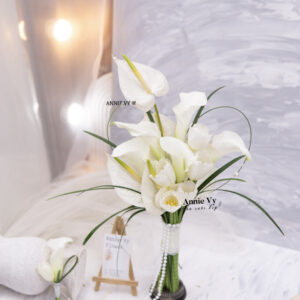 Hoa Cưới Calla Trắng mix Tulip Trắng, Hồng Môn Trắng HA484