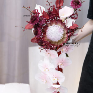 Hoa Cưới Thác Đổ Thảo Đường Hoàng Đế Đỏ mix Scabiosa Đỏ HA921