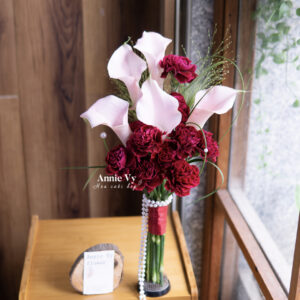 HA995- Hoa Cưới Calla Hồng mix Phăng Đỏ Rượu