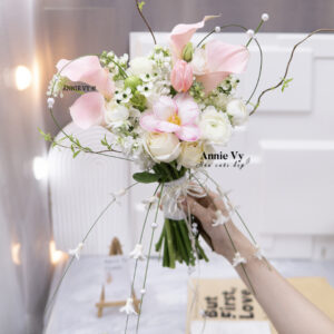 HA790- Hoa Cưới Calla Hồng mix Tulip Hồng, Rũ Dạ Lan Hương