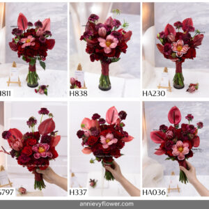 HA230- Hoa Cưới Tulip Nâu Đỏ mix Hồng Môn Đỏ G797, H337, H811, H838, HA036