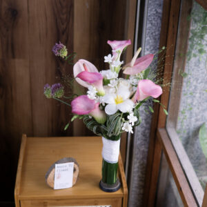 HC150- Hoa Cưới Calla Hồng mix Allium Xoăn