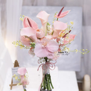 HC267- Hoa Cưới Calla Hồng mix Hồng Môn Candy