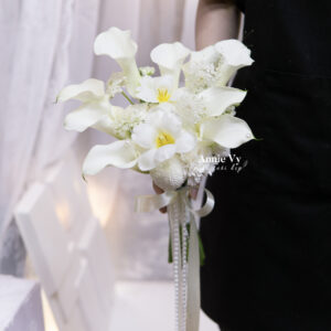 HC328- Hoa Cưới Calla mix Tulip Trắng, Voan