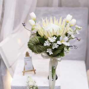 HC343- Hoa Cưới Thảo Đường Hoàng Đế Trắng mix Tulip Trắng, Sao Trắng