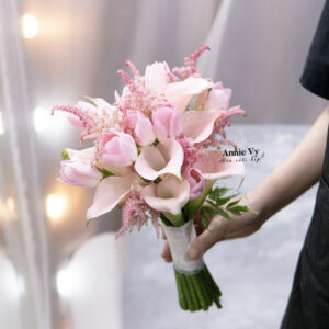 HA151- Hoa Cưới Calla Hồng mix Tulip Hồng, Astilbe