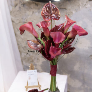 HC435- Hoa Cưới Calla Đỏ Rượu mix Hồng Môn Burgundy