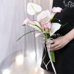 HC478- Hoa Cưới Calla Hồng Loang mix Hồng Môn Trắng