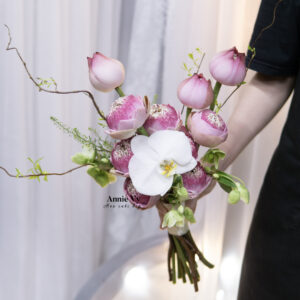 HC524- Hoa Cưới Sen Hồng, Helleborus xanh lá, Salix